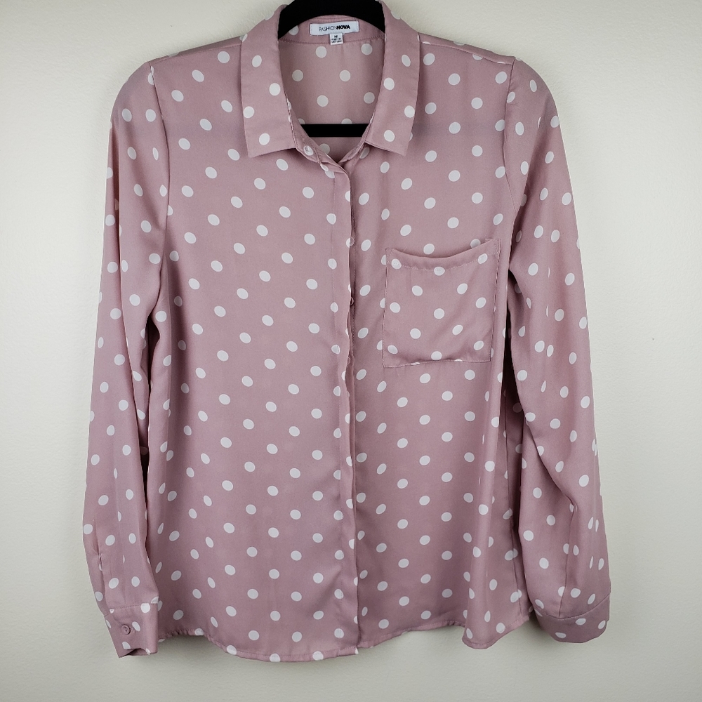 Fashion Nova Dusty Rose Polka Dot Top Medium
